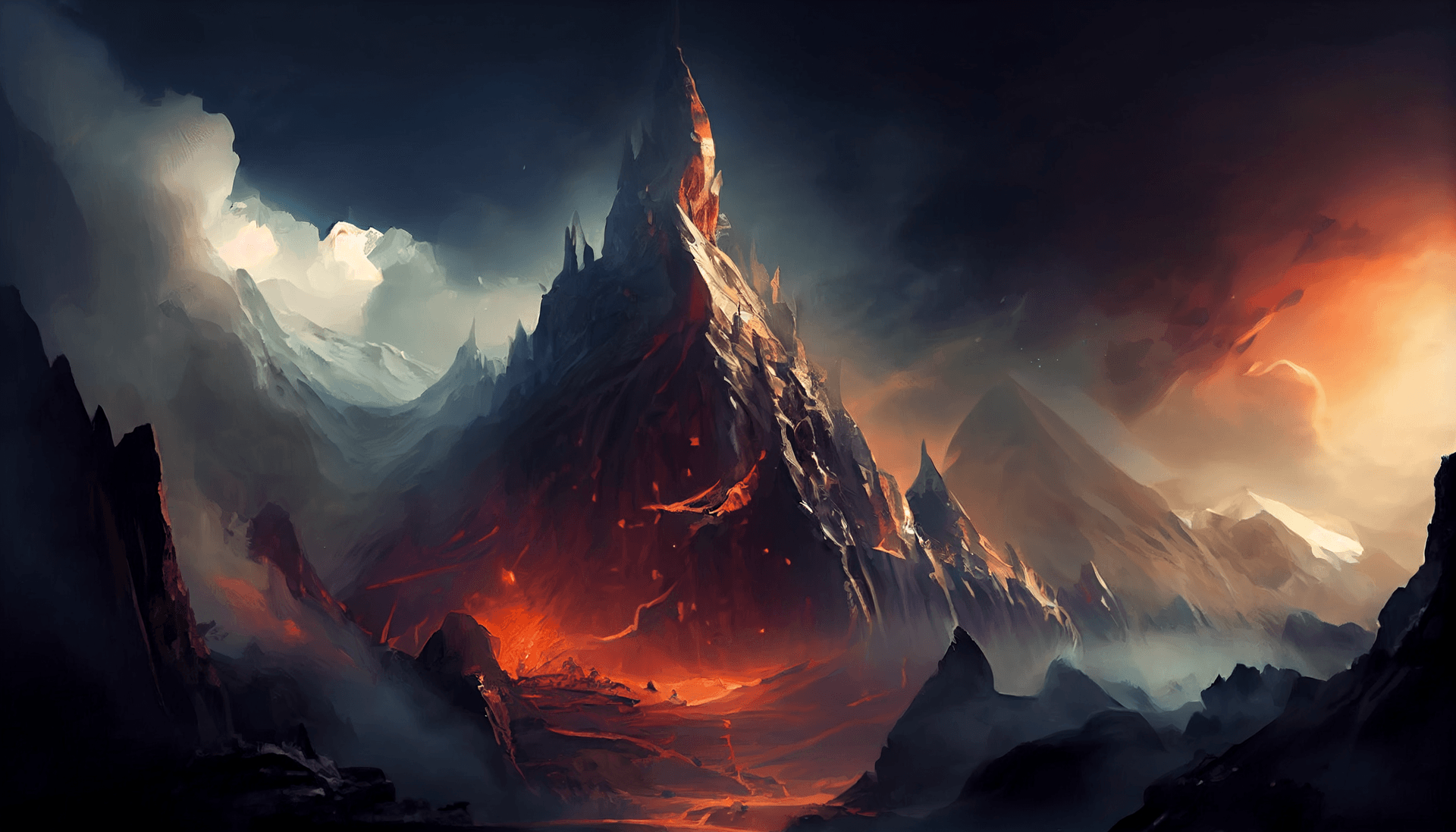 Fantasy landscape with a mountain